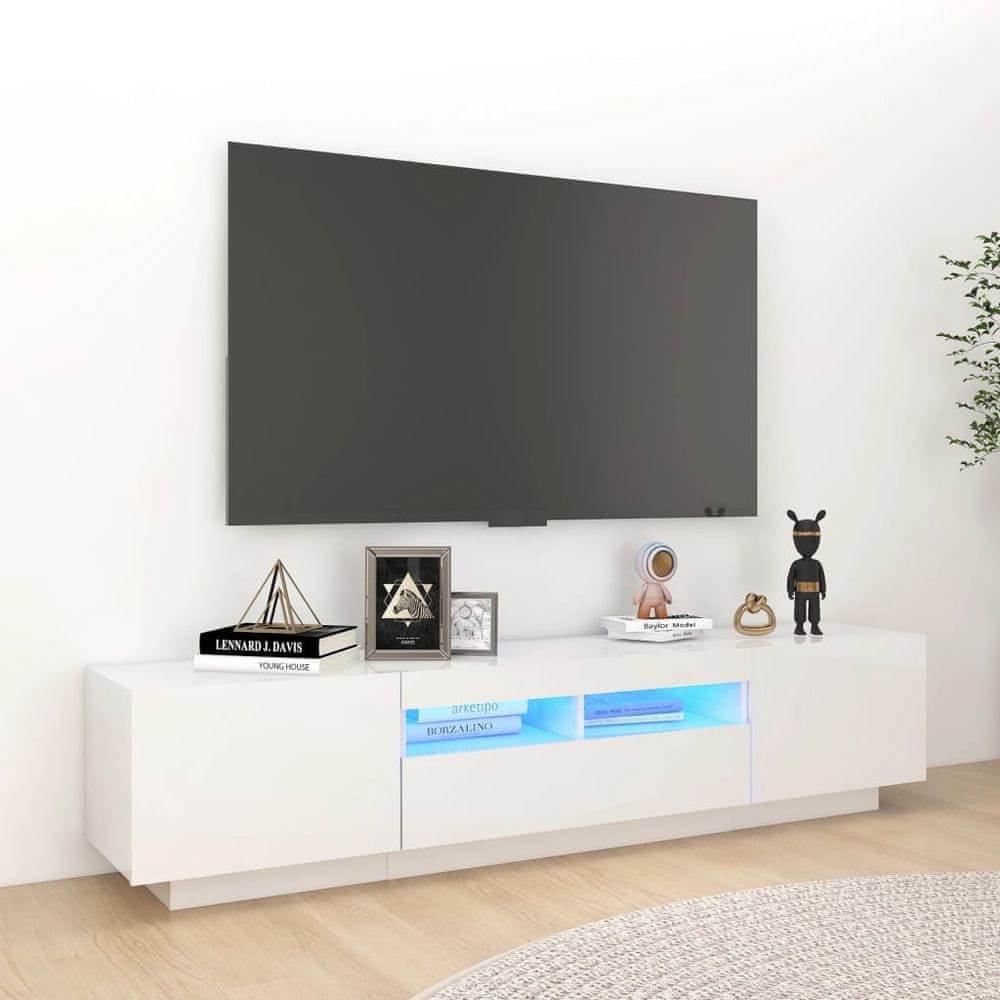 Vidaxl TV skrinka s LED svetlami lesklá biela 180x35x40 cm